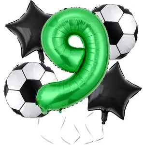 Soccer Balloons 9th Birthday Decorations for Boy, Soccer Birthday Party Balloons World Cup Soccer Sports Theme Party Decorations Supplies Favors Anniversary Decor 32in Foil Mylar Green 9 Balloon