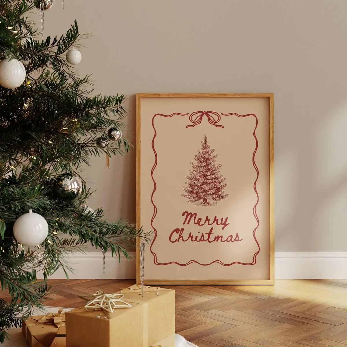 Merry Christmas Poster, Vintage Christmas Wall Art,  Holiday Wall Decor, Farmhouse Holiday Wall Art