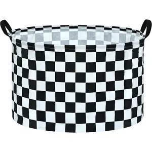 Checkered Storage Basket Extra Large 80L Kids Hamper Baby Laundry Basket Waterproof Toys Car Organizer Collapsible Canvas for Home/Dorm/Pet/Office/Closet/Shelf/Gift Baskets