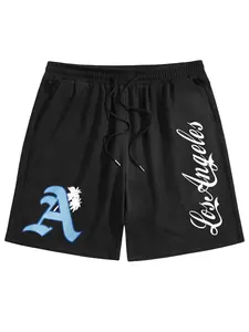 Oversized Graphic Mesh Sweat Shorts with Pockets - Breathable Summer Sports Shorts LA Palm Tree Printed Basketball Shorts, Loose Fit Athletic Lounge Shorts for Teen Boys & Men Casual Athletic Shorts
