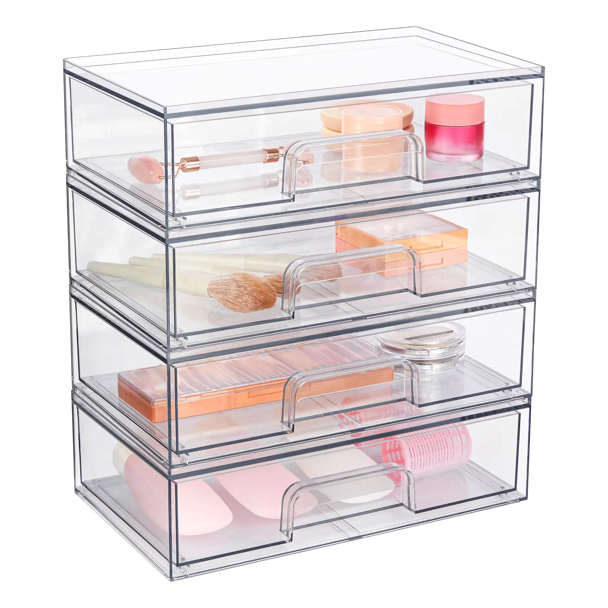 VTOPMART Wide Stackable Transparent Drawers for Makeup Accessories Jewelry and Beauty Supplies Organiser Springtok Storage Compartment Box Multi-Purp