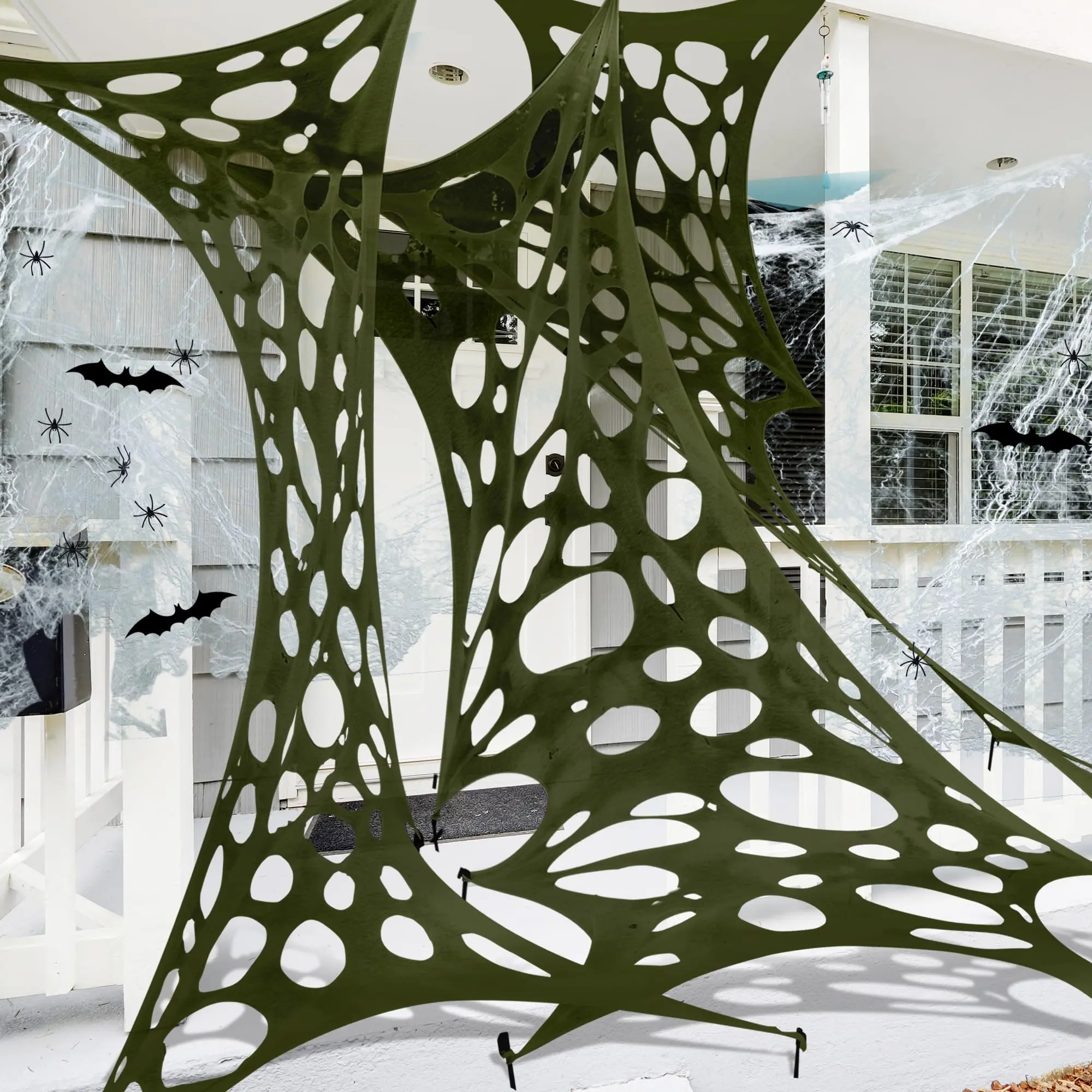 680 Sqft Cuttable Stretchy Web Decoration  Green Giant Outdoor Beef Netting Webs Diy Spooky Gauze Cobweb Spiders Bats For Yard Garden Party Decor (236" X 39")