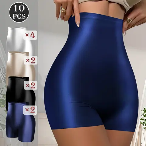 QUASTI 10-Packs Seamless Safety Panties for Ladies High Waist with Elasticity Milk Silky Boyshorts Panties Comfy for Dailywear Tummy Control Panties with Breathable Skin Friendly Fabric S-5XL