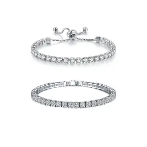 Elegant 4mm Tennis Bracelet 2 Pack 14K Gold Plated Cubic Zirconia Adjustable Stacking Jewelry Gifts for Her