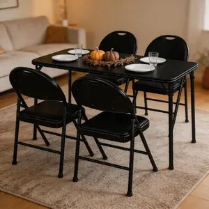 Durable & Portable Folding Table – 47" Collapsible Card Table, 4ft, PU Leather Padded Top, Sturdy Metal Frame, Scuff & Mark Resistant, Lightweight, Collapsible, No Assembly, Compatible for