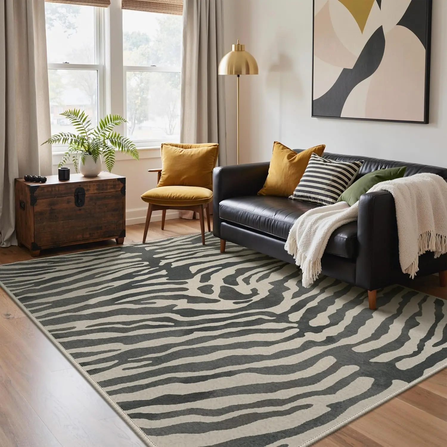 【Deals For You Days】GENIMO Zebra Area Rugs for Living Room, Machine Washable Animal Rug Foldable Ultra-Thin Indoor Non Slip Brown Carpet Print Mat,Bedroom/Dining Room/Home Office,Zebra
