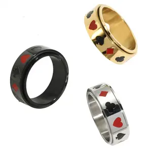 360° Smooth Spinning Fidget Ring, Stainless Steel Poker Design, Anti-Anxiety Stress Relief Jewelry
