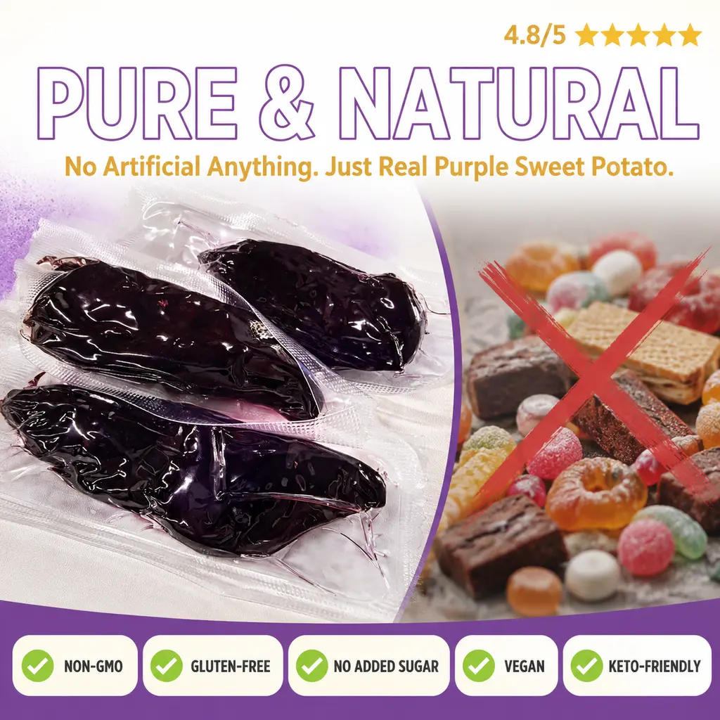 Purple Sweet Potato Bites — Naturally sweet with a soft, chewy texture; rich in antioxidants, vegan, and gluten-free.