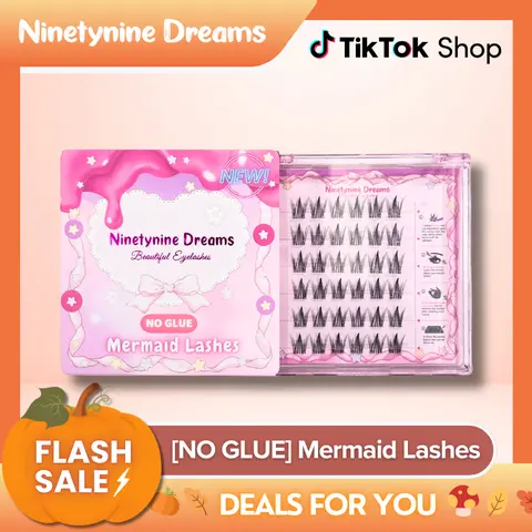 Ninetynine Dreams [NO GLUE] Mermaid Self-Adhesive Press-On Lashes | Self-Adhesive Ultra-Thin Band, 13mm, C++ Curl Spiky Anime Manhua Style, Natural DIY Clusters — Beginner Friendly Trendy Must-Have Makeup Costmetics False Eyelashes