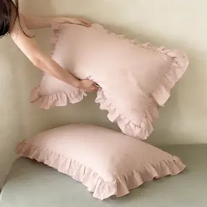 Premium Solid Color Ruffled Pillowcase Set, Soft Breathable, Benefits Hair Skin Sleep, Essential Home Bedding Item