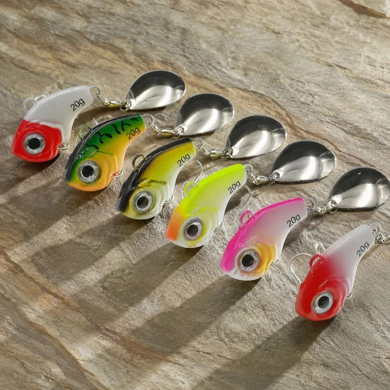 VIB Metal Spinner Bait Sinking Lure Set 20g Mini Spoon Wobbler Long Cast Anti Rust Fishing Tackle Upgrade 6 Colors Freshwater Saltwater Multi Scene Lures