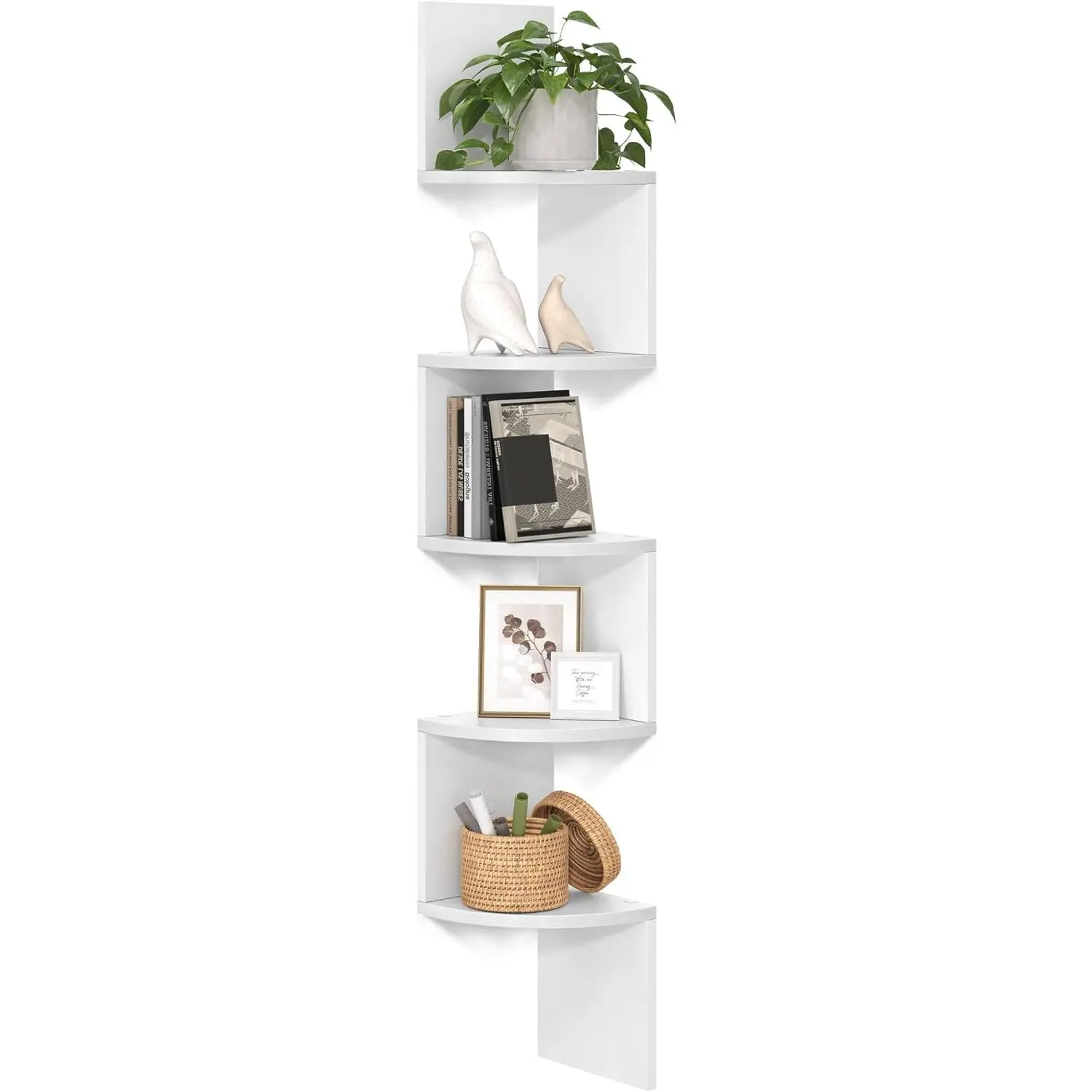 VASAGLE Corner Shelf Wall Mount, 5-Tier Floating Corner Bookshelf, Plant Shelf for Bedroom, Living Room, Bathroom, Home Office, Cloud White, Shelves, Bathroom Decor Ideas