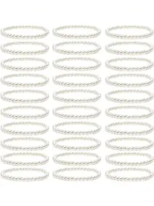 30pcs 6mm/8mm Faux Pearl Stretch Bracelets, Stackable, Suitable For Bridesmaids And Wedding Jewelry