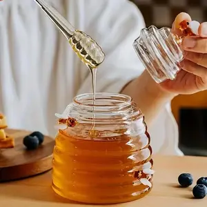 High Borosilicate Glass Honey Jar with Lid, Honey Dipper, Honey Dispenser, Honey Container, Kitchen Gadgets, Kitchen Accessories, Bottles