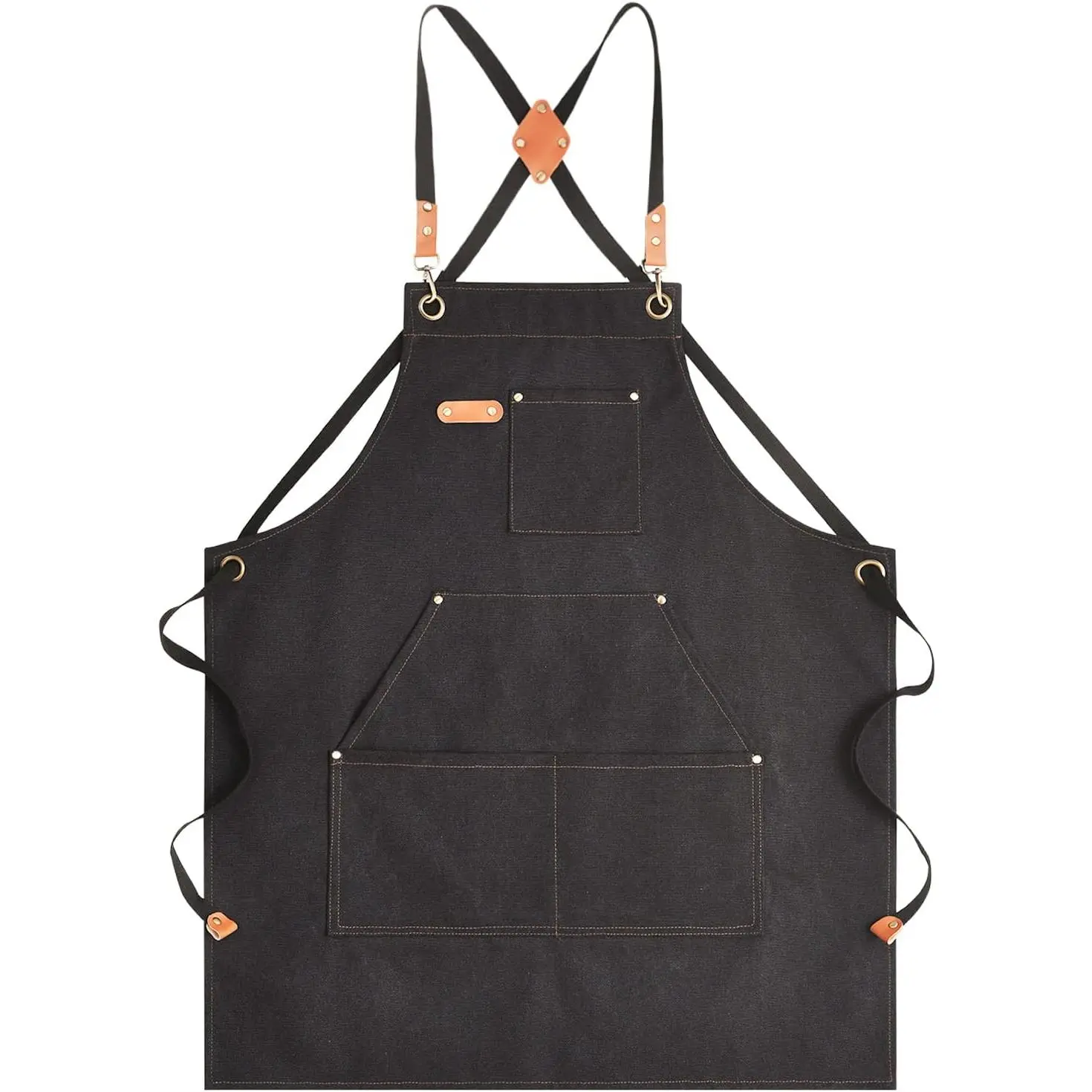 Canvas Aprons for Men Chef Apron, Work Apron with Large Pockets - 16oz Heavy Duty Cross , BBQ, Cooking