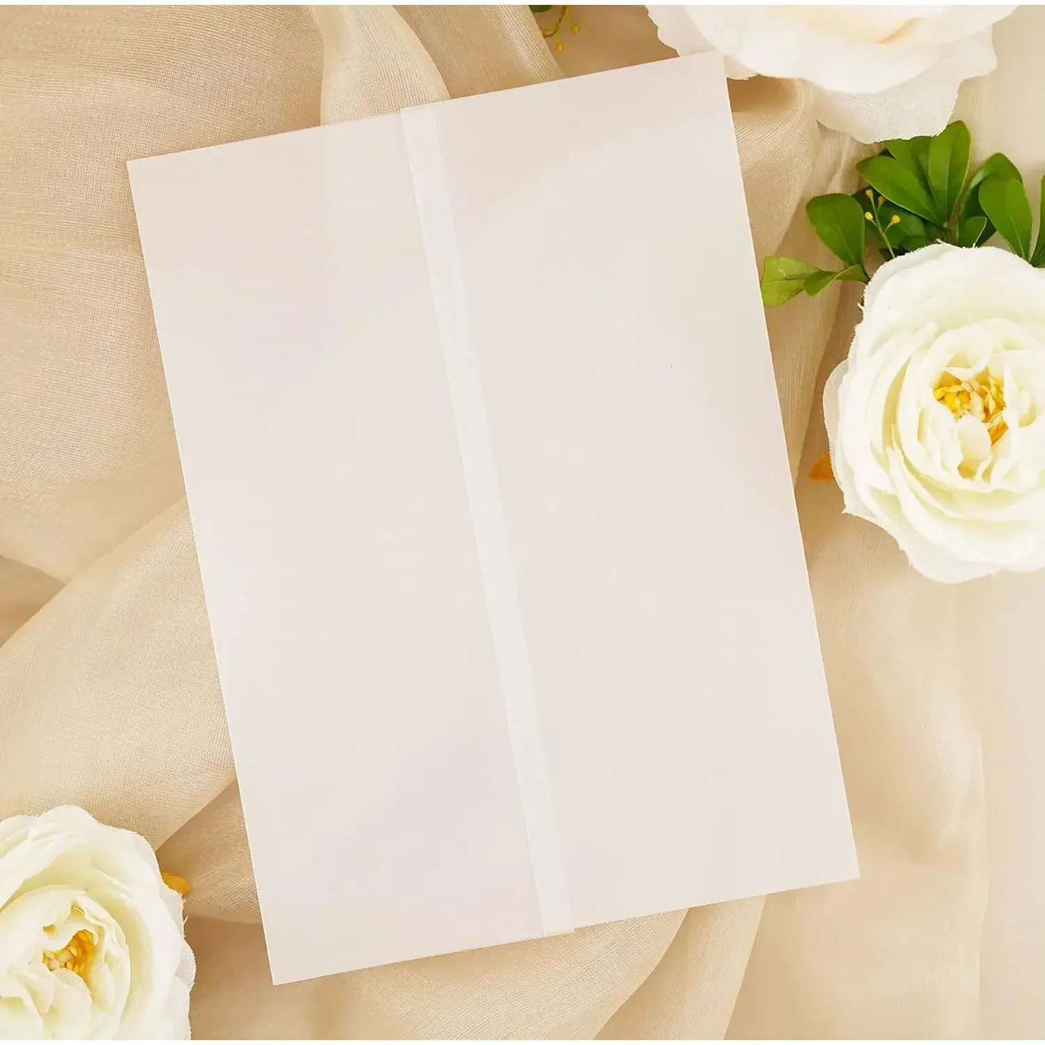 60 Pack Luxury Pre-Folded Plain Vellum Jackets for 5x7 Wedding Invitations - 115GSM Transparent Vellum Paper Wraps, Office Stationery Card Stock Supplies