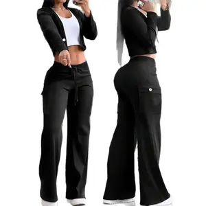 Fashion Camouflage Sports Cargo Pants Black Comfortable Casual Wide-Leg Pants for Women Womenswear Bottom Basic Fitted Minimalist Trouser