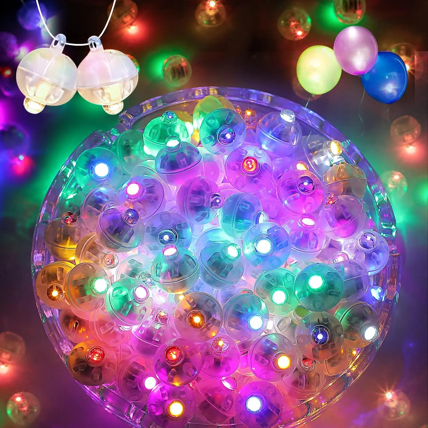 100Pcs Balloon Lights with Hanging Strings, Mini LED Lights Multicolor Flash Round Ball Lamp Long Standby Time for Paper Lantern, Birthday, Halloween, Easter, Christmas Decorative