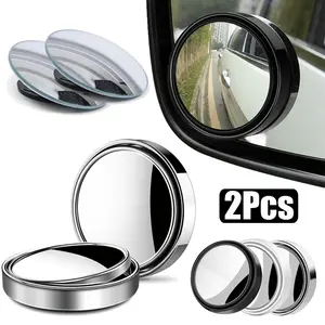 2Pcs Round Frame Convex Blind Spot Mirror Safety Driving Wide-angle 360 Degree Adjustable Clear Rearview Mirror Car Accessories Fisheye Blind Spot Mirrors
