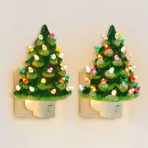 Ceramic Christmas Tree Shaped Night Light, 1 Count Plug and Play Decorative Night Light with On/Off Switch, Decorative Light for Bedroom, Bathroom, Living Room, Hallway