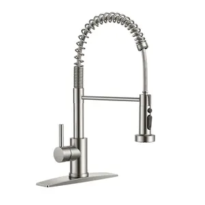 FORIOUS Kitchen Faucet with Pull Down Sprayer Brushed Nickel 3 Modes 360° Rotated SUS 304 Stainless Steel Single Handle Sink Basin Lead-Free Drip-Free Ceramic Cartridge