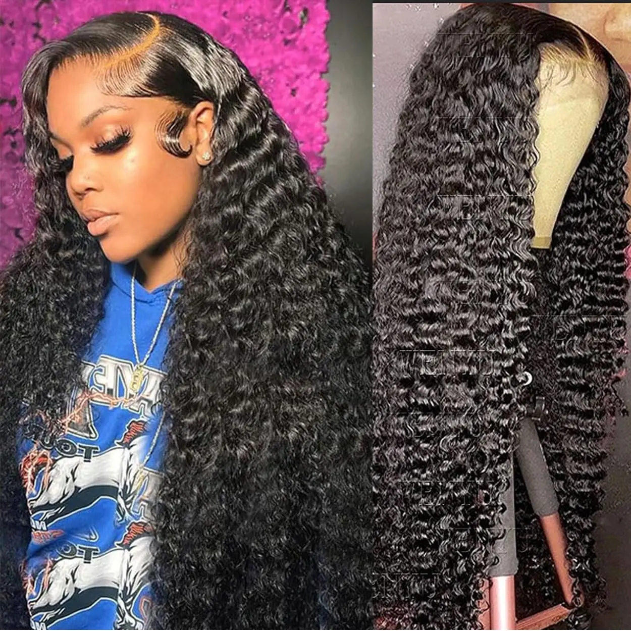 28 Inch Lace Front Wigs Human Hair Deep Wave 180% Density 13x4 HD Full Lace Frontal Wigs Human Hair Plucked Deep Wave Frontal Wig for Women  Human Hair Natural Hairline