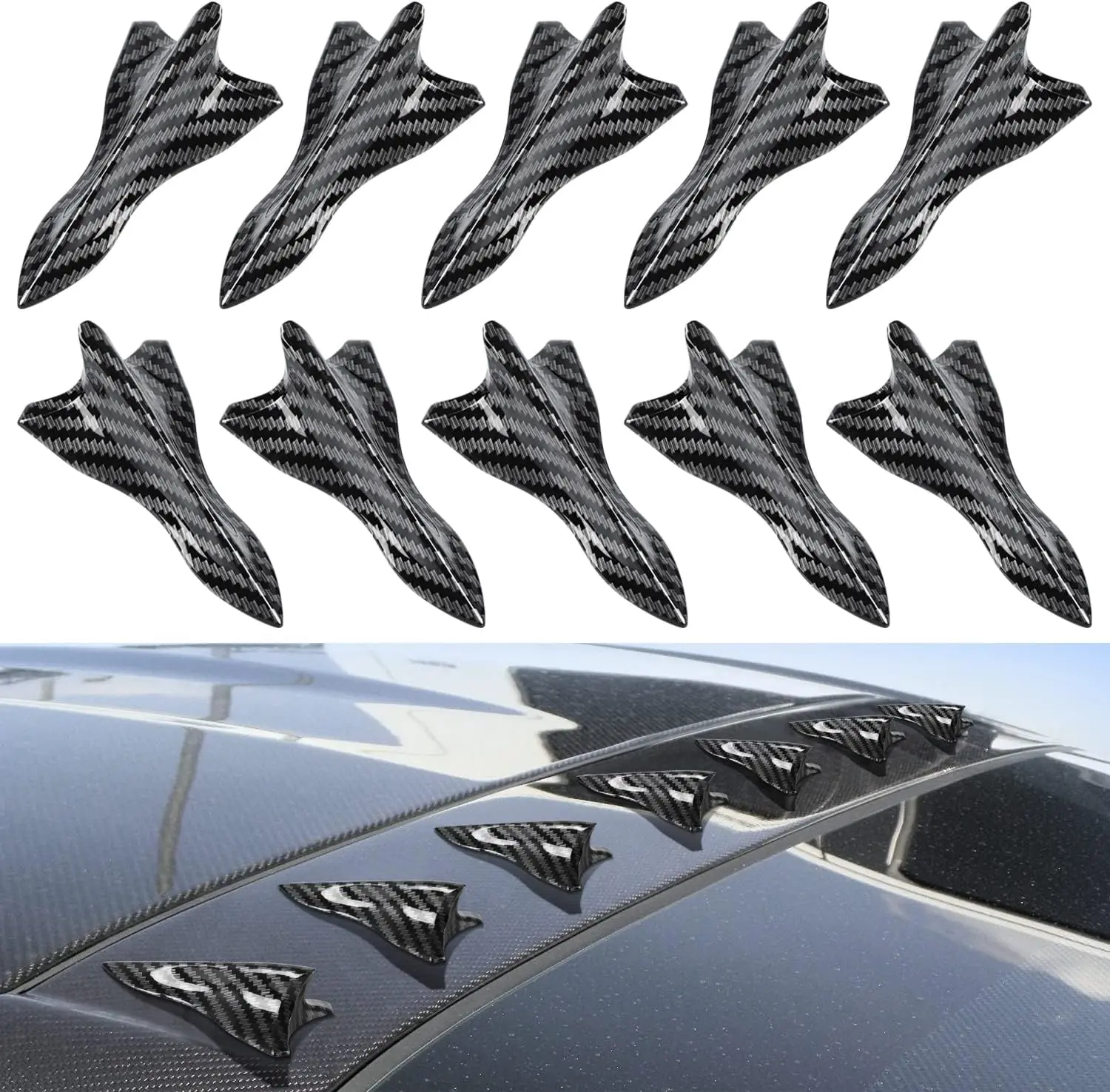 arbon Fiber Air Vortex Generator Kit, 10Pcs, Painted, Peel & Stick, Bottom, Compatible with Most Cars, 1 YEAR Warranty, C