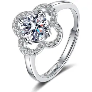 Lucky 1CT Four-Leaf Clover Zircon Ring Adjustable - Perfect for Wedding & Anniversary Daily & Special Occasion Wear