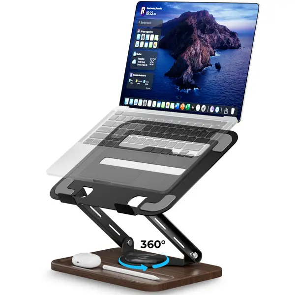 Viozon Laptop Stand for Desk, Adjustable Laptop Desk Stand with Wood Base Storage, 360° Rotating Swivel Computer Stand for Laptop, Ventilated Cooling Desktop Holder Fits up to 15.6" Notebooks/Laptops,back to school,back to school haul