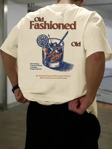 Men's Regular Fit Letter & Old Fashioned Print Round Neck Tee, Casual Letters Print, Casual Streetwear Top, Street Fashion Casual Short Sleeve T-shirt for Daily Wear, Men's Summer Clothes, Top