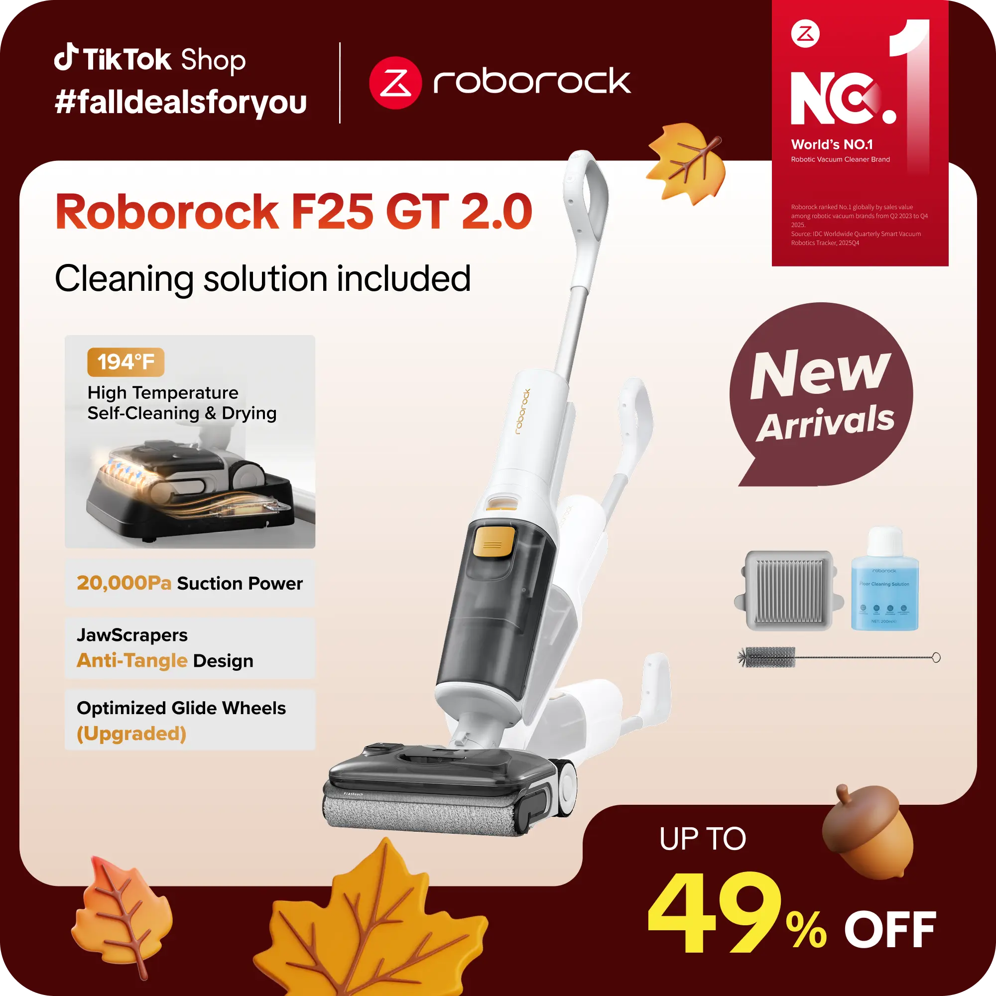 [new arrivals] Roborock F25 series GT 2.0 wet and dry Vacuum Cleaners, 20000Pa Suction, 194°F Self-Cleaning Electric Mop, 180° Lie-Flat Edge to Edge Mopping for Tile, Hardwood Floors, Lightweight  #roborocknewarrives #TikTokShopFallDealsForYou