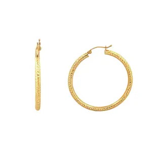 14K Gold Large Diamond Cut Hoop Earrings