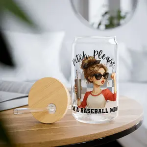Baseball Mom Sipper Glass, Pitch Please, Sports Drinkware, Gift for Baseball Lovers, Summer Refreshment, 16oz Drinking Jar