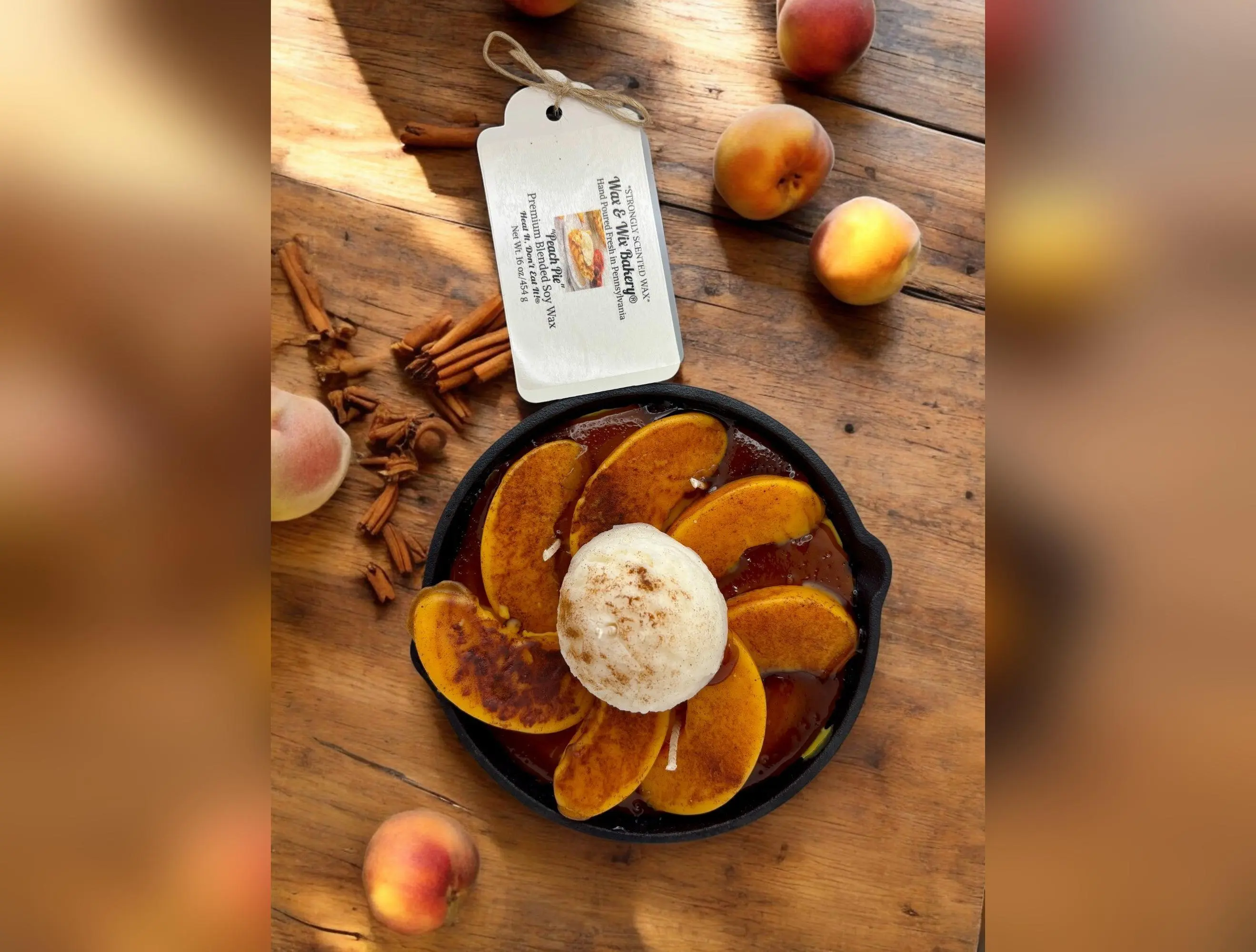 Peach Pie & Ice Cream Skillet Candle. Large 16oz. Soy Candle/Strong Scented/Food Candle/Skillet Candle/ Dessert Candle