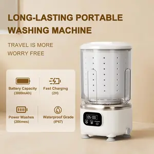 2-liter Lingerie Washing Machine with Drain Basket 3000mAh Battery Fast Charging Waterproof IP67 Portable Mini Washer for Lingerie Socks Baby Clothes Travel Dormitories RVs