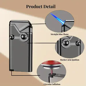 Rocker Ignition Jet Torch Lighter | Windproof Blue Flame Metal Pipe Lighter, Adjustable Straight Flame, Portable Refillable Butane Lighter For Smoking, Camping & Candles, Cool Gift For Men (Butane Not Included), Without Battery