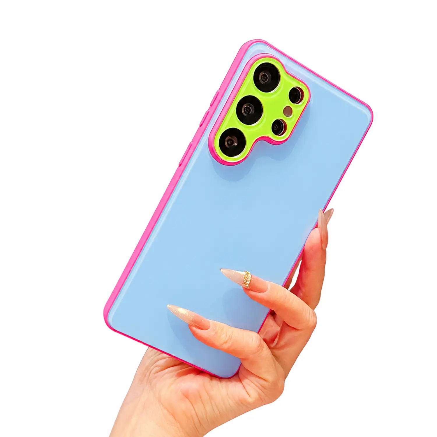 Cute Glossy Contrast Color Phone Case for Samsung Galaxy 26 Ultra 25 24 Shockproof Dopamine-Style Color-Block Phone Cover