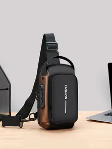 Men's Letters Print Zipper Chest Bag, Casual Anti-theft Large-Capacity Crossbody Bum Bag, Fashionable Sling Bag for Daily Use