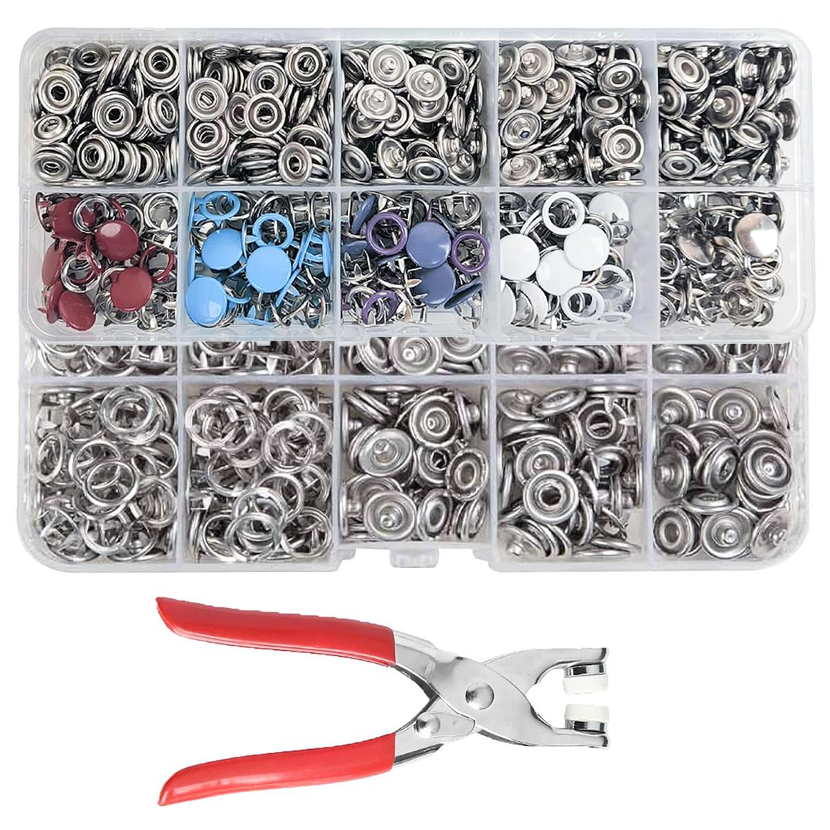 200 Sets 9.5mm Silver Rustproof Hollow Five Claw Snap Buttons Kit with Pliers Press Tool for DIY Crafts, Clothing, Hats Sewing Projects