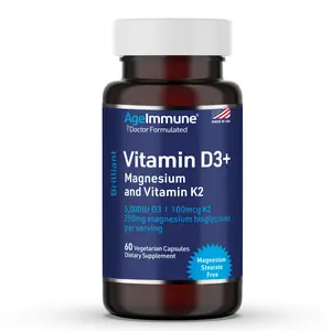Brilliant Vitamin D3+ Complex - 60 Capsules - 5000 IU Vitamin D3 + K2 + Magnesium Glycinate Supplement - Doctor Formulated for Immune & Bone Support - No Stearates, No Dioxides