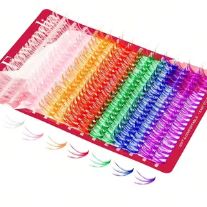 Fowendia Colored Cluster Lashes Individual Lashes D Curl Lash Clusters DIY Eyelash Extensions Halloween Cosplay Pink Lashes Wispy Soft Colorful False Eyelashes At Home (40D-D,16mm)