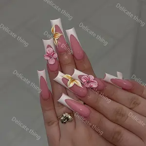 Y2K Style 10-Piece Duckbill Nail Set, Handcrafted Wearable Nails in S M L Sizes, Gradient Colors, 3D Design, Nail Art Design, Flower Design Nails, Perfect Gift for Girls