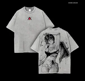 Shizuku Hunter x Hunter Anime Double Printed Vintage Washed Tee Unisex Oversize Anime Manga Washed Heavyweight Cotton T-shirt