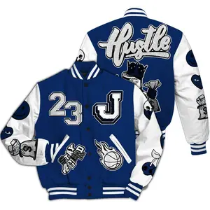 Deep Royal Blue High OG 1s Match Varsity Jacket, Hustle Money Number 23 Graphic, Basketball Sneaker Outfit, Urban Streetwear