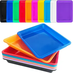 10 Pack Multicolor Plastic Art Trays,10 Colors Activity Crafts Tray,Colorful Art Organizer Trays,Art Serving Tray for DIY Projects,Painting,Beads, School Crafts