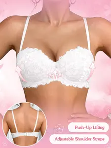Women's Lace Underwire Push-Up Strapless Bra,Non‑slip Lift Anti‑sagging Invisible Breathable Bra, Multi wear Detachable Straps for Dates off-shoulder & Daily Wear