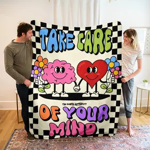 Luxury Flannel Cartoon Plaid Blanket, Soft Polyester Fiber Throw for Bed Sofa Outdoor Travel Gift, Modern Style Home Decor