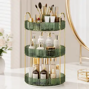 3 Tier 360° Rotating Cosmetic Stand - Premium Smooth Spinning Perfume Tray and Skincare Organizer, Crystal-Clear PET & Metal Vanity Riser, Perfect Birthday Holiday Gift for Women, Girls & Mom