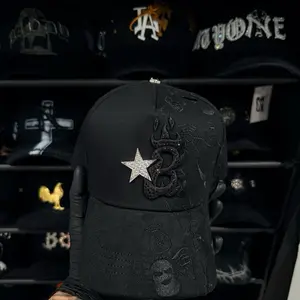 1:1Barbas Hats B Graffiti Black Embroidered Cap with Silver Star and Snake Design for Stylish Outfits