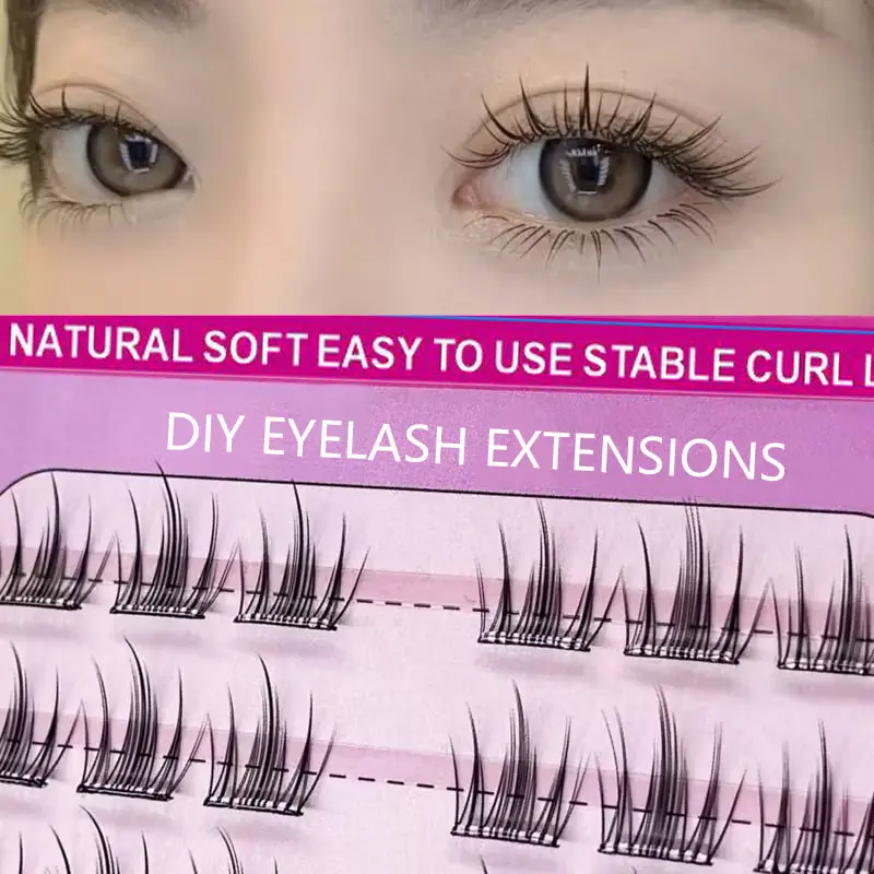 Camellia free adhesive fake eyelashes, soft cluster lashes, single cluster DIY, no removal, natural and clear, daily large capacity, 60 clusters, simulated eyelashes for beginners, Cosmetic false lashes, eyelash extensions, length 10mm-13mm, Makeup